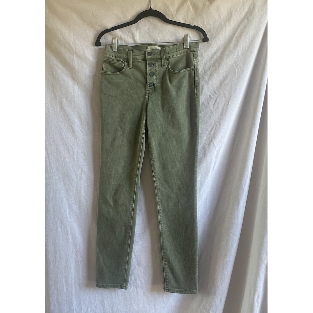 Madewell 9" High-Rise Skinny Crop Button Front Jeans In Green‎ Women's Size 26